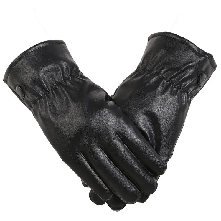 Man leather winter warm gloves outdoor cycling motorcycle touch screen PU windproof gloves wholesale