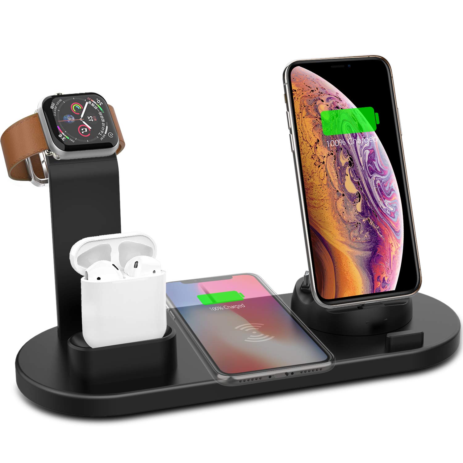 Беспроводная Зарядная Станция 6 в 1 для iPhone Xr/Xs Max/X/8/8Plus/Apple iWatch/AirPod