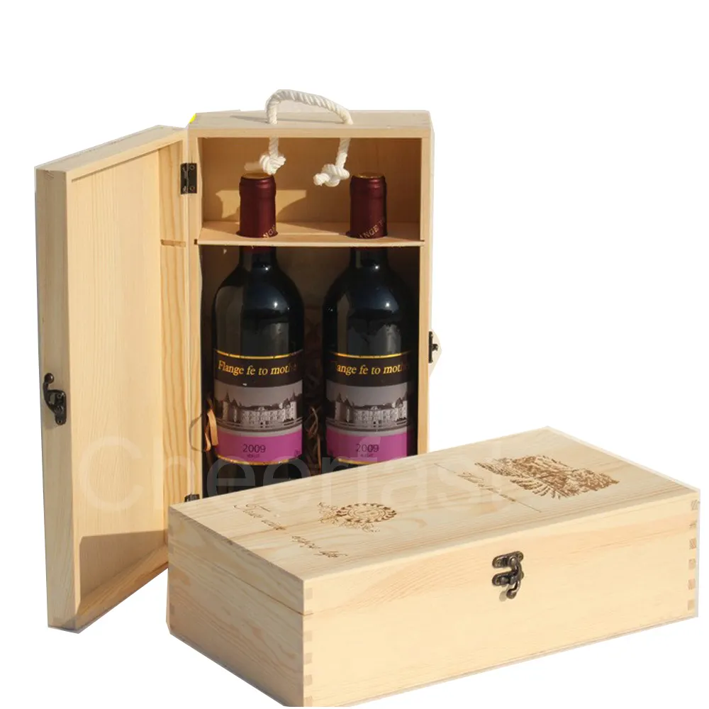 Amazon Good Sales Packaging Pine Wood Wine Gift Box Double Bottle