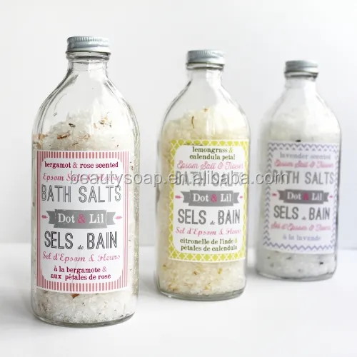 Bath salts in glass bottle