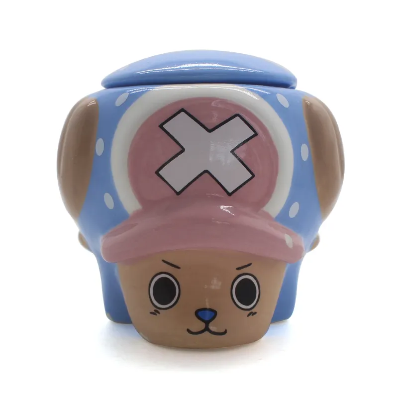 Custom one piece anime figure Tony Chopper shape ceramic tea coffee mug cup with lid and hand