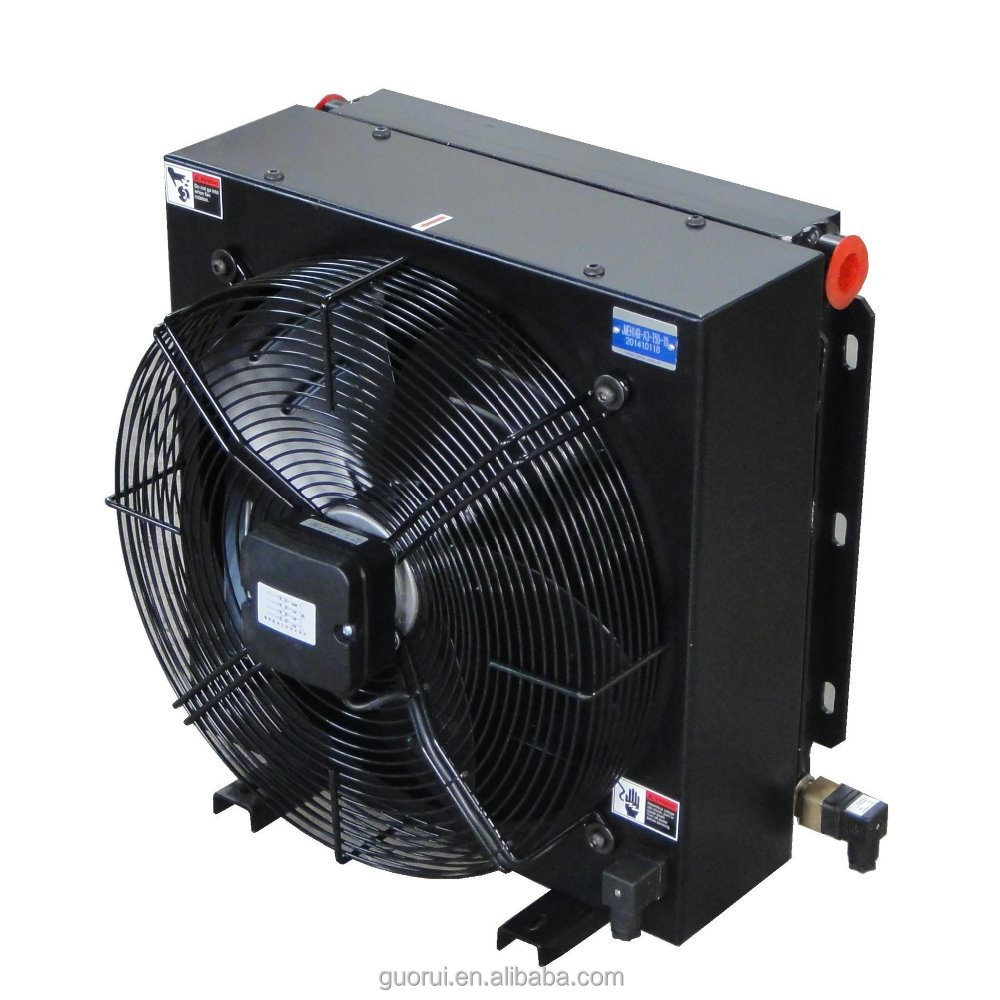 Hydraulic press cooler with fan air to oil heat exchanger