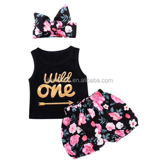 In China wholesale kids clothes 3 pcs set sleeveless alphabet letter baby girls clothing sets