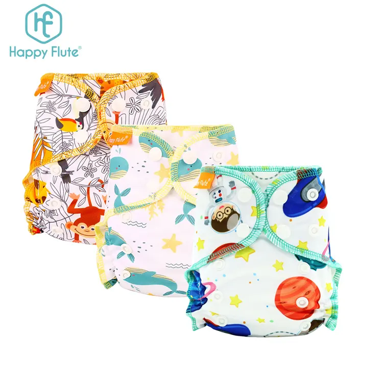 Happy flute leak guard newborn diaper super absorption bamboo cotton newborn diaper AIO cloth diaper nappies