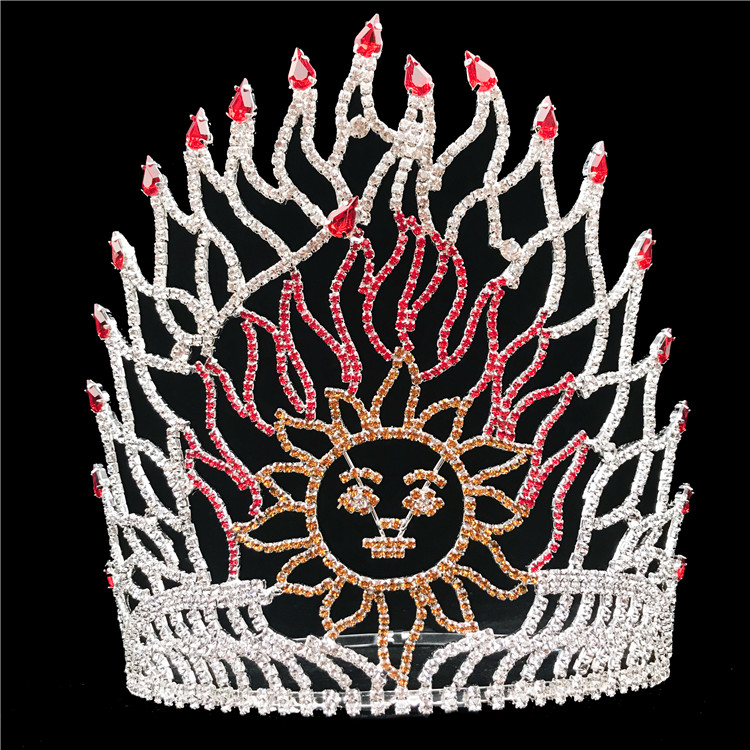 8 дюймов огонь Защита от Солнца форма короны Pageant горный хрусталь металл высокий корона настроить пользовательские кристалл тиара