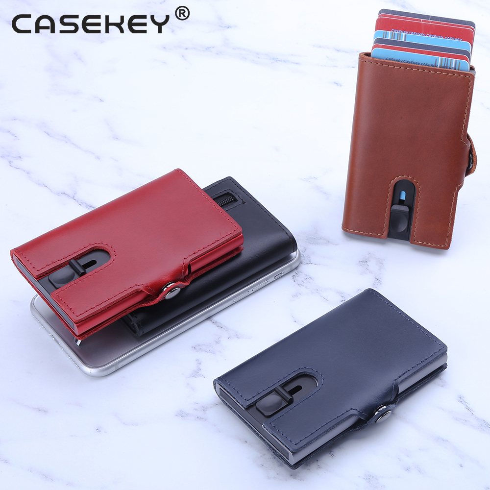 Casekey из натуральной кожи легкие тонкие rfid алюминиевый тонкий бумажник для карт чехол-портмоне для мужчин