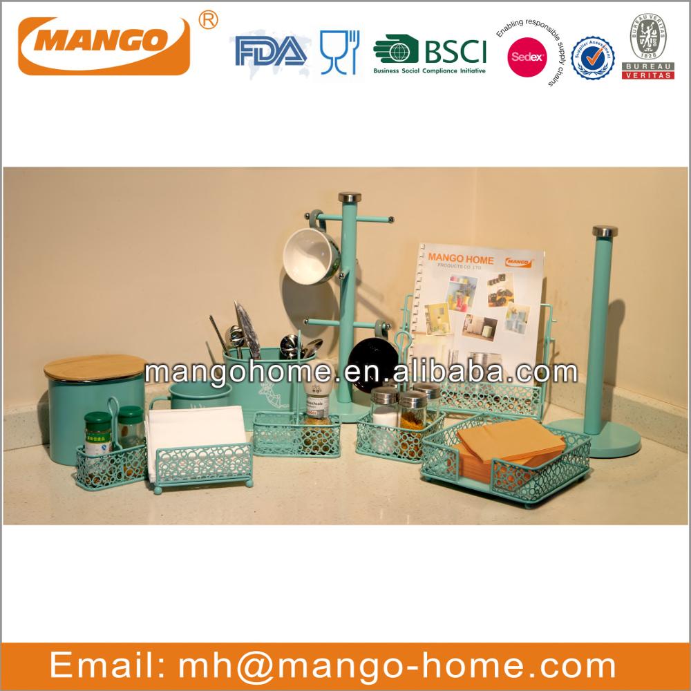 Kitchen iron metal utensil canister mug holder napkin holder storage set