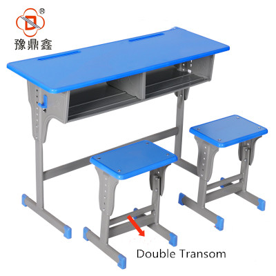 modern style School furniture blue color adjustable student study desk and chair for double person