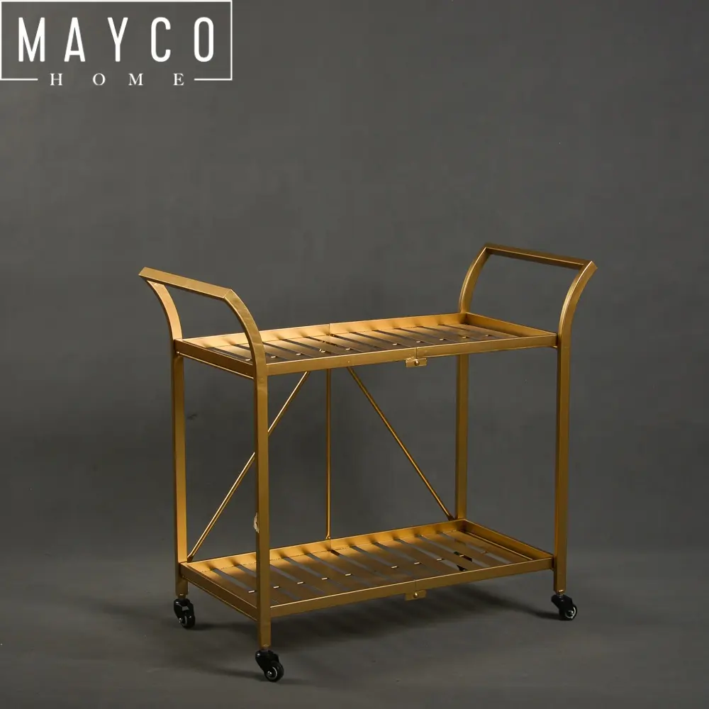 Mayco Other Bar Furniture Metal 2 Tiered Gold Service Bar Cart