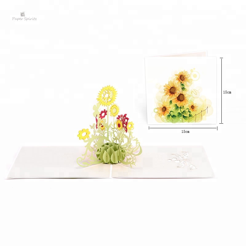 3D Color Printing Sunflower Cards Wholesale Pop Up Greeting Card Laser Cut Flowers Postcard