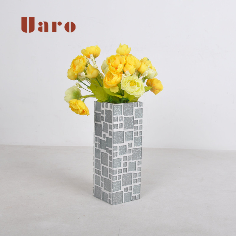 Hot sale silver rectangle shape DIY glass mosaic mirror vase