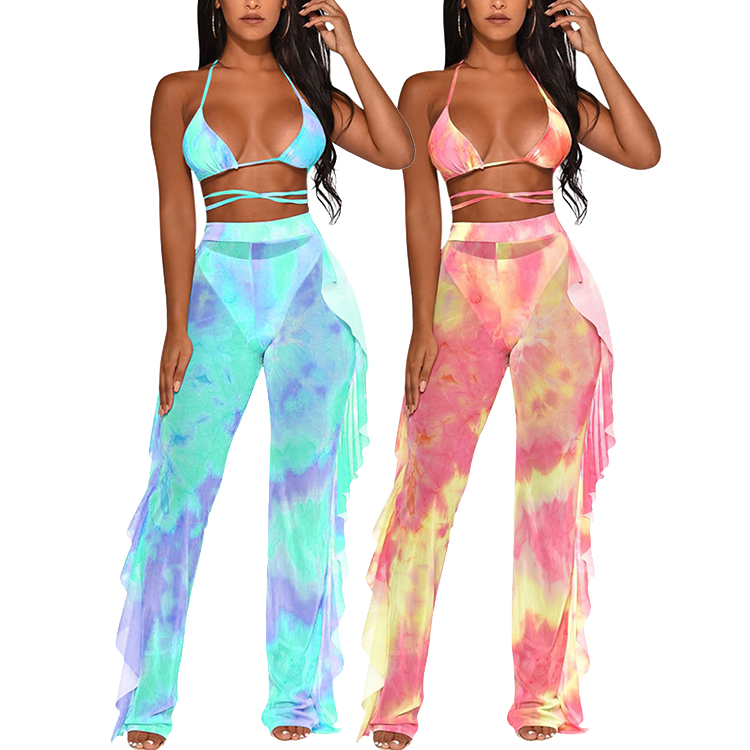 Привлекательный Синий 2 шт. наборы для ухода за кожей высокая Талия Tie Dye для женщин комбинезоны малышек