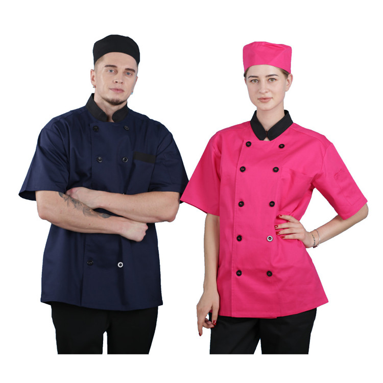 Летняя Дизайнерская куртка шеф-повара с коротким рукавом, кухонная одежда для шеф-повара, рабочая одежда для ожидания, рубашка, униформа для ресторана, бара, магазина