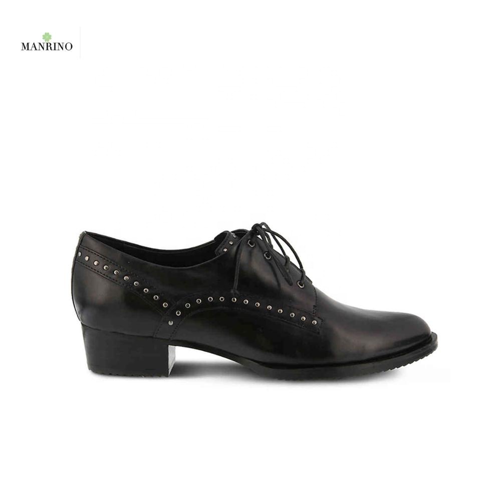 MANRINO-0168 Hand Made Real Leather Studs Decor Oxford Casual Unit Rubber Sole Lace Up Women Office Dress Shoes For Office Lady