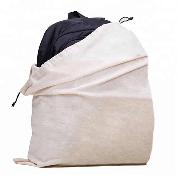 2018 wholesale 100% cotton laundry drawstring bags with black strings