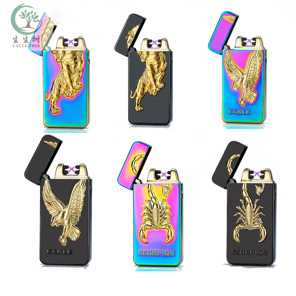 Shenzhen Cycle Tree Hot Selling 3-D carving Dual ARC usb rechargeable electric lighter