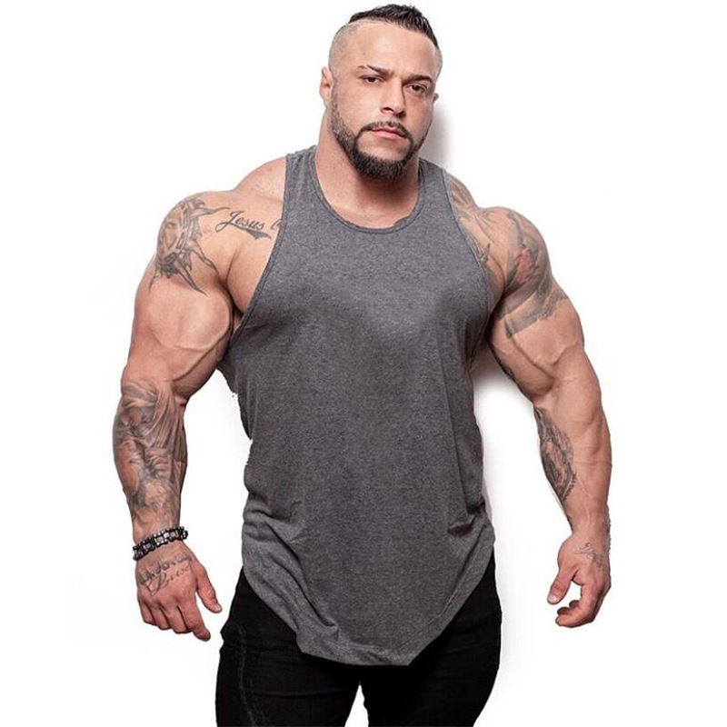 Men's Loose Longline Gym Cotton Running Tank Tops Bodybuilding Sleeveless Workout Fitness Tops