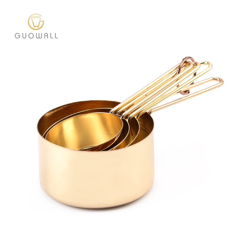 Gorgeous 4PCS Gold Plated Measuring Cup Set Stainless Steel Measuring Cup And Spoon Set With Copper Coating
