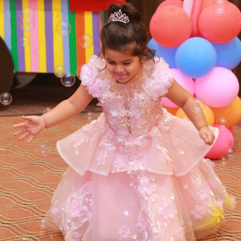 LS00196 cap sleeves flower applique cute peplum popular pink sequin flower girl dress for wedding