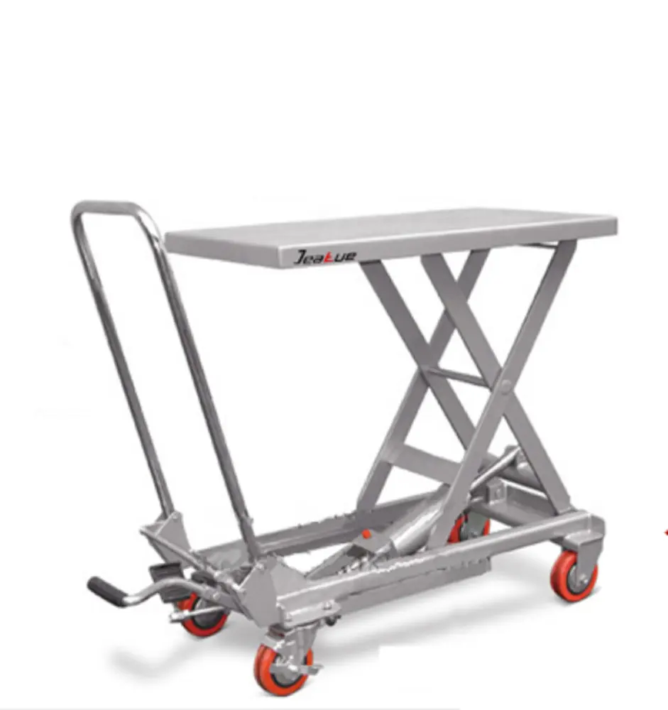 200kg standard four swivel wheelsscissor mobile hydraulic lift table stainless steel