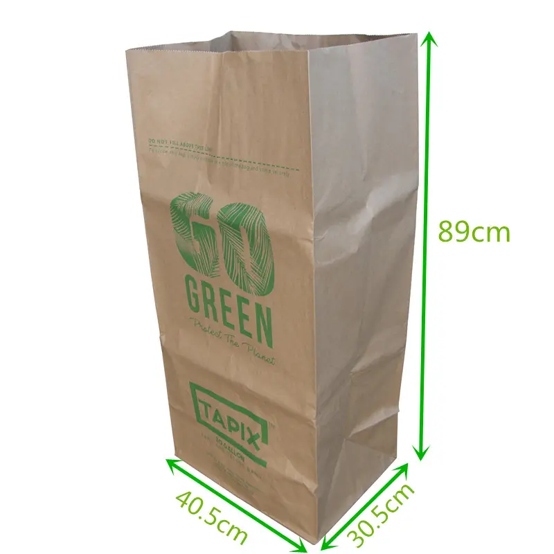 Brown Eco-friend Compostable Paper Bag Yard Waste Lawn And Leaf Bag With Logo 30 Gallon Trash Garbage Paper Garden Hand Tool bag