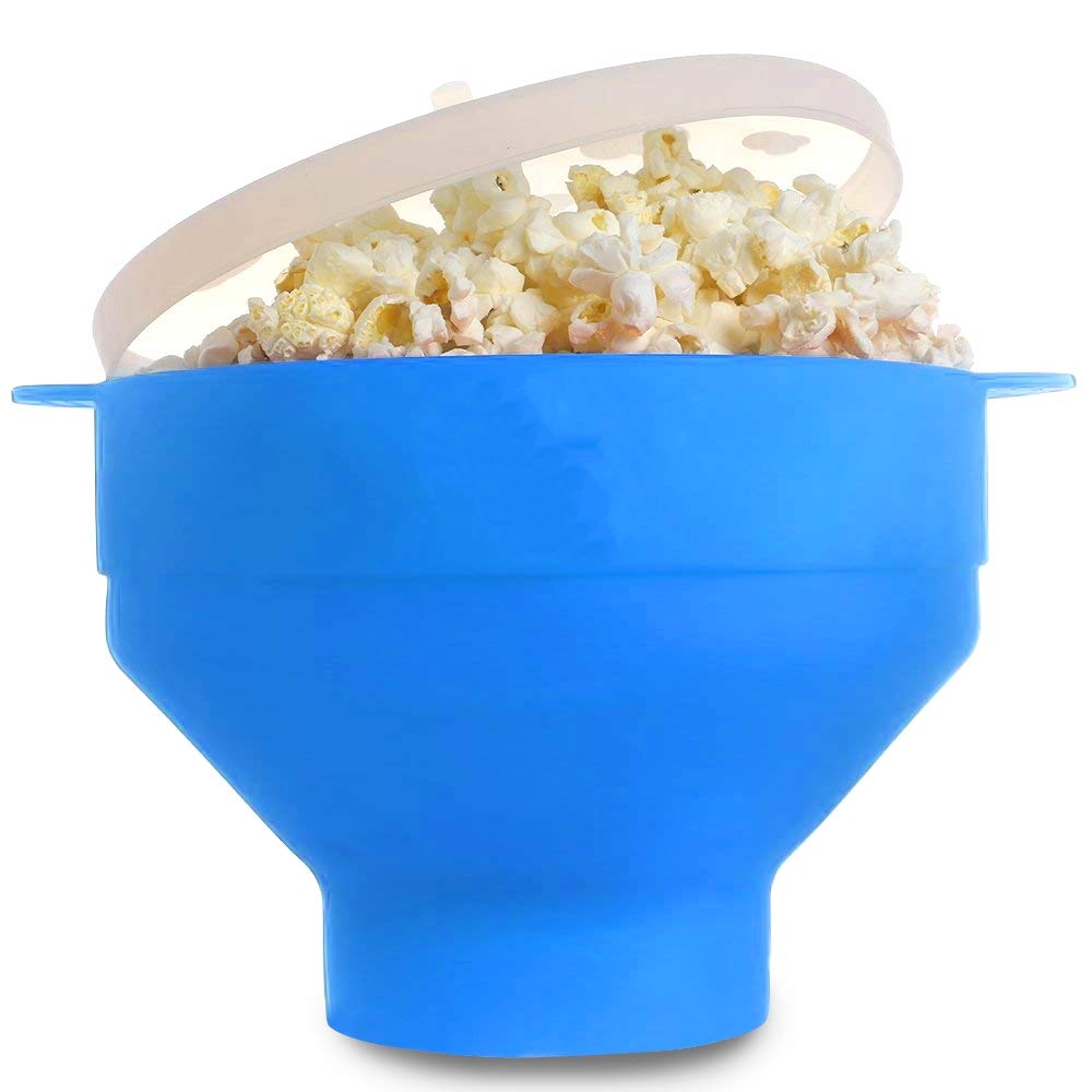 Microwave Popcorn Popper, 100% BPA Free Silicone Popcorn Maker Collapsible Popcorn Bowl With Lid