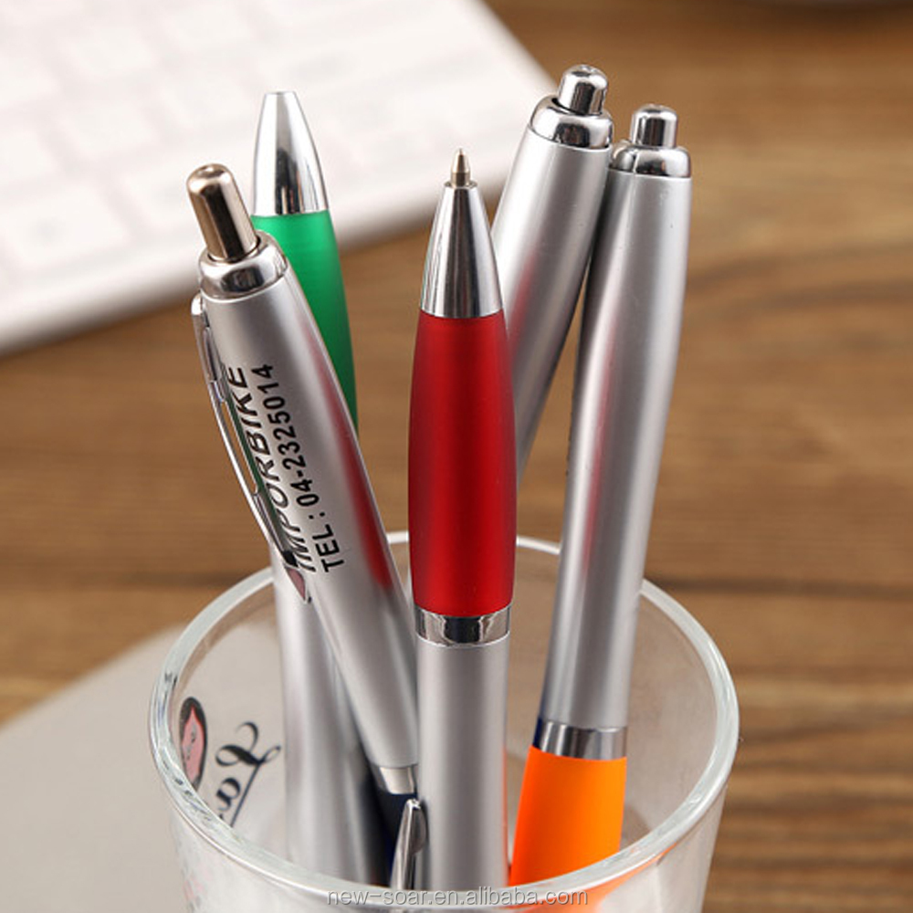 plunge action bold curvy promotion pen and plastic pen and ballpoint ball pen with rubberized finish grip