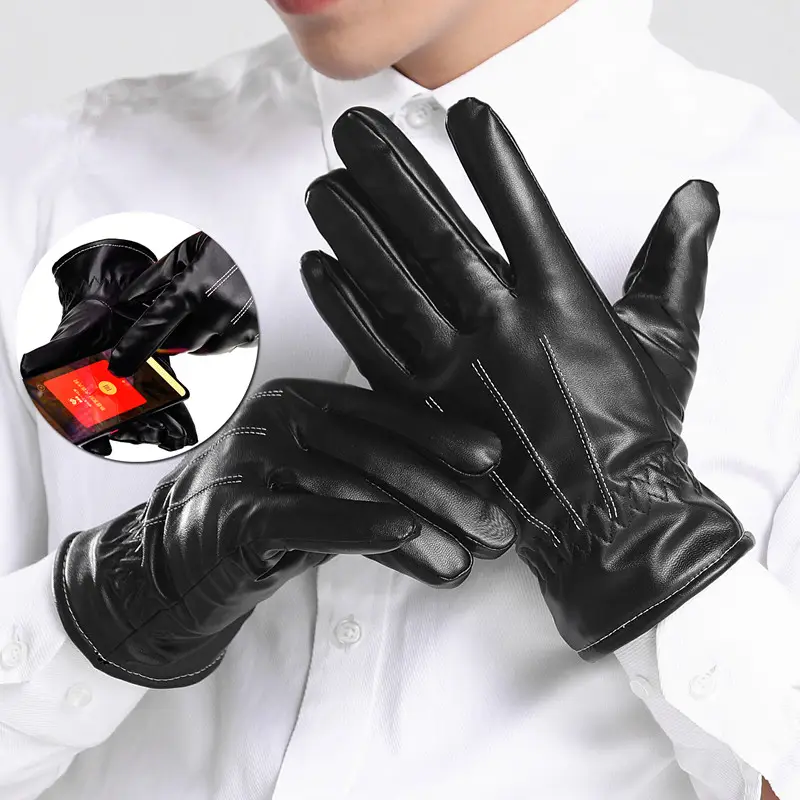 Custom Men's Mens Black Skin Tight Driver lambskin Leather Gloves Winter Warm