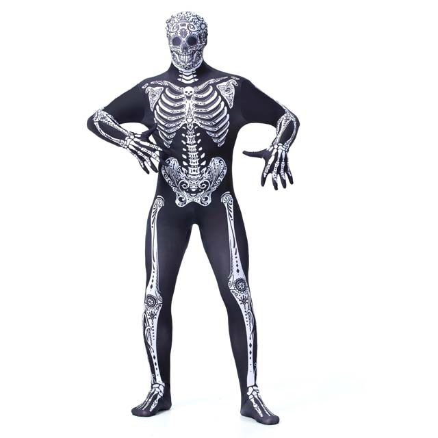 skeleton zentai body suit breathable lycra skeleton zentai suit