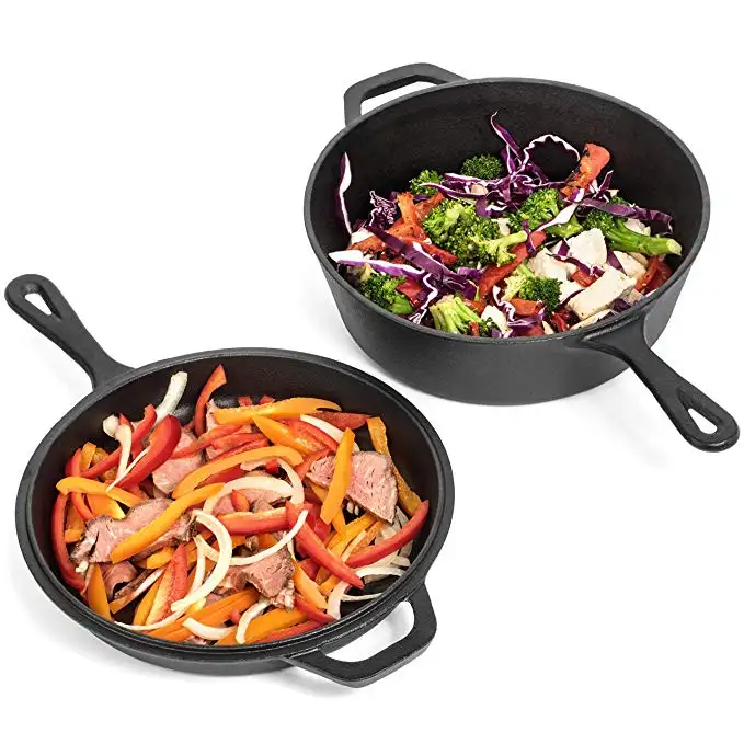 3.2 Quart Heavy Duty Cast Iron Cookware Dutch Oven & Skillet Lid Combo Cooker Set