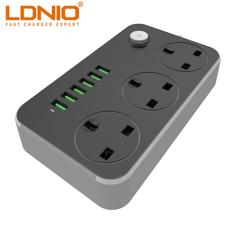LDNIO SK3662 3-розетки полосы от перенапряжения переменного тока Шнур с 10A 6 портов USB Quick Charge 2,0 зарядная станция розетка штепсельная вилка британского стандарта