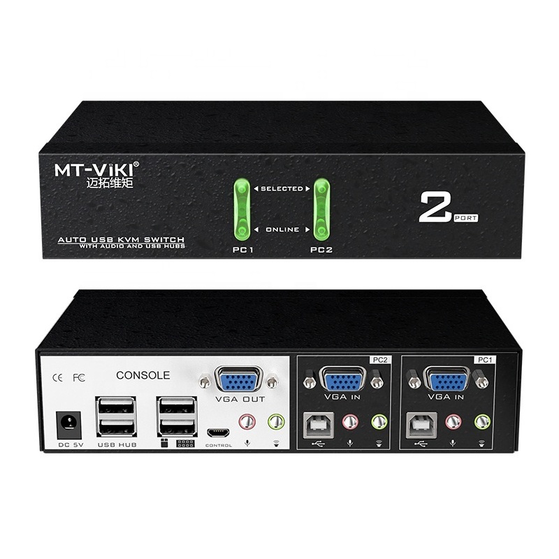 Автомагнитола Mt-Viki 1920*1440 с 2 портами, Usb Kvm-переключатель Vga с портом Mike и Usb-концентратором