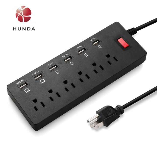 6 точек 6 Быстрое Смарт USB с двумя зарядными usb-портами вилка сетевой фильтр с Heavy Duty Удлинительный шнур длиной 1625W/13A