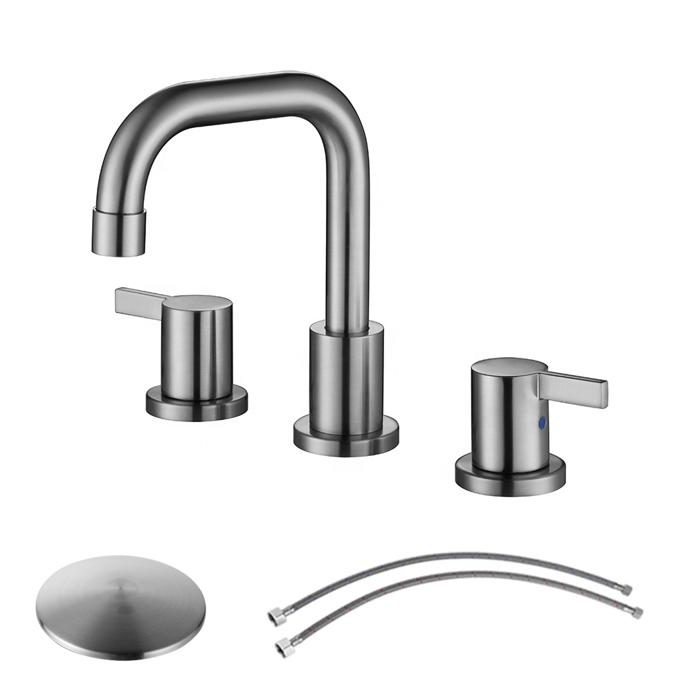 Double Handle Widespread Bathroom Mixer Faucet  Brushed Nickel Finishing Lavatory Basin Faucet