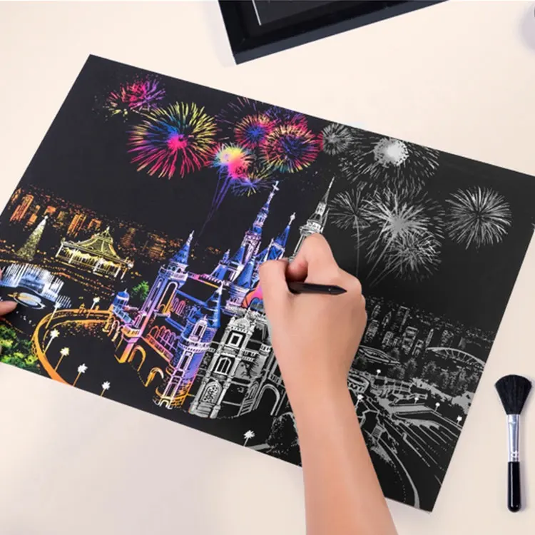 Scratch To Reveal City Skyline Handmade Art Color Changing Magic Scratch Art Paper