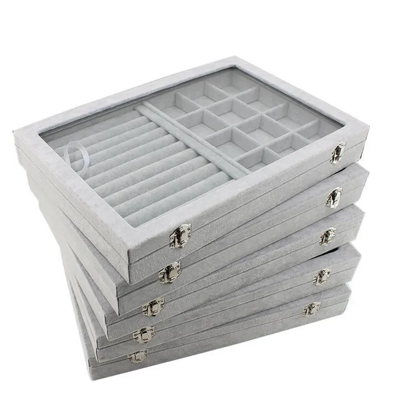 New 35*24*4.5cm Grey Jewelry Display Box Case for Rings Earrings Bracelets Necklaces or other Ornaments Storage Organizer