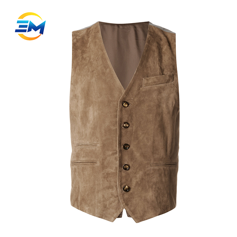 Высокое качество коричневый button up костюм кожаный жилет для мужчин