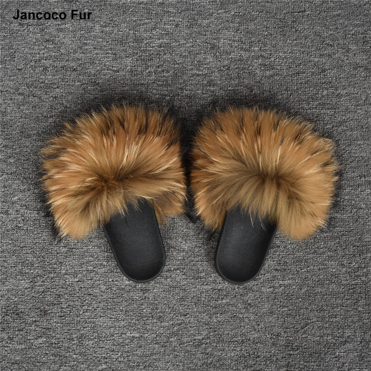 Factory Direct Fashionable Real Raccoon Fur Slides for Lady on Sale Fur Slippers Sandals