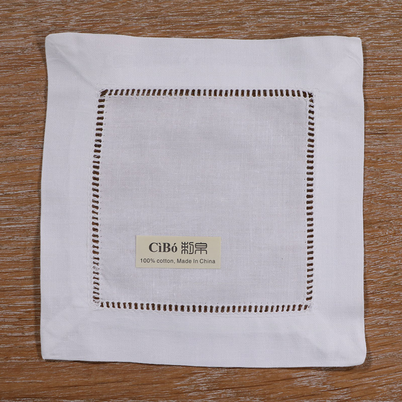 N009: белый 100% хлопок Hemstitched коктейль салфетки-6 "х 6"-лестница низ стежка ткани подставки для салфеток