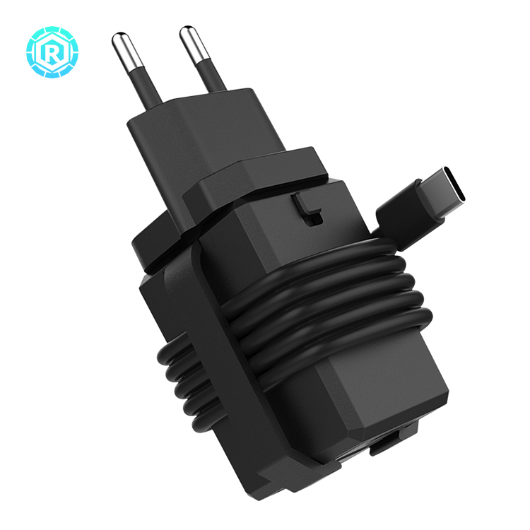 Зарядное устройство USB Type-C с кабельным зажимом, адаптер переменного тока, вилка стандарта Великобритании, США, Австралии, ЕС