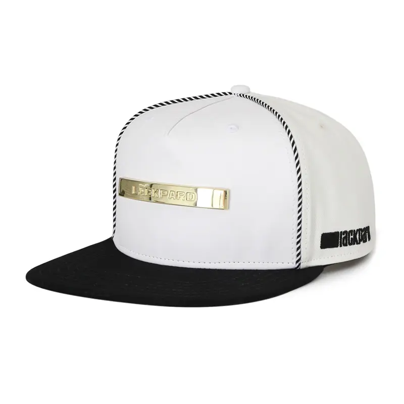 High quality leather 5 panel  PU flat brim cap