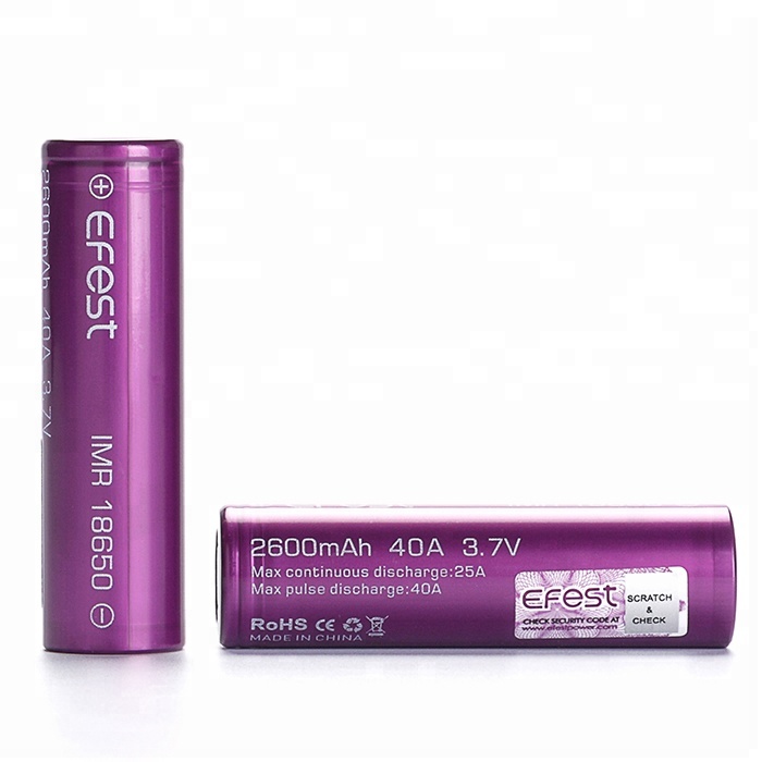 3,7 V Vape Mods Efest 18650 батареи 40A 18650 2600Mah фиолетовый Efest