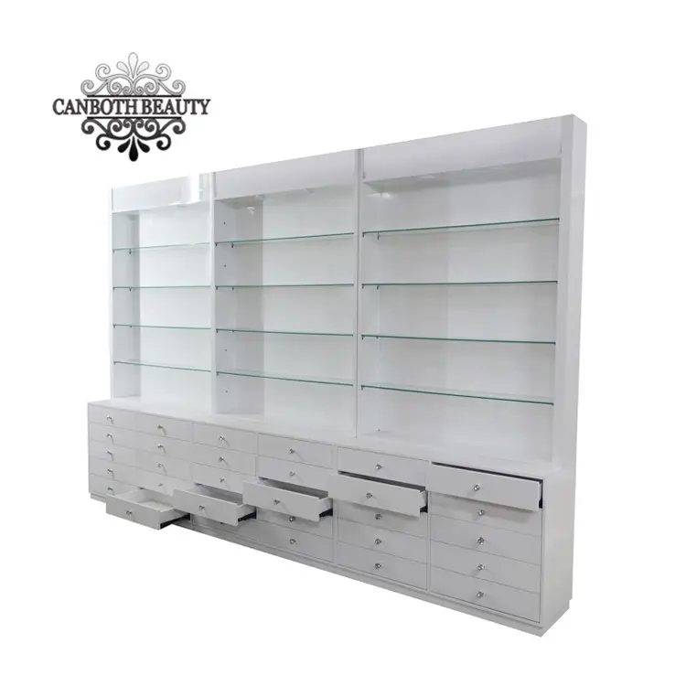 Customized modern nail display cabinet with led light for salon CB-NK014
