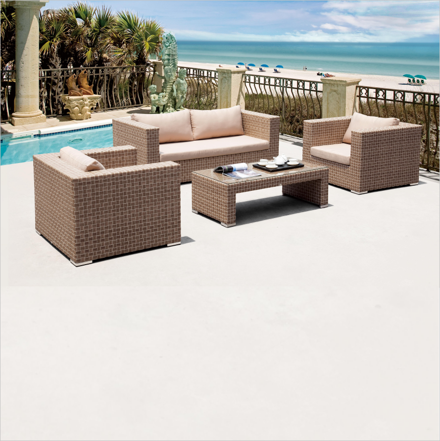 Modern wholesale retailer waterproof Synthetic Plastic Wicker Outdoor Furniture Patio Garden Rattan Lounge 4pcs leisure sofa