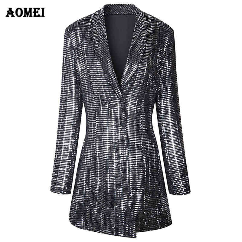 Winter Full Sleeve Business Party Bling Bling Sequin Long Women Suit Tuxedo