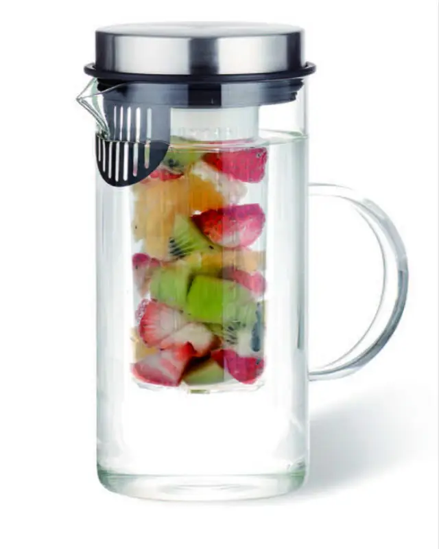 Durable 1L glass infusion water pitcher with lid