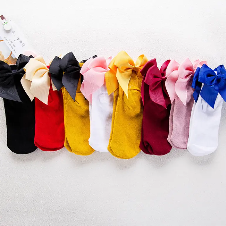 Wholesale spring cute heel big bow candy color cotton kids socks