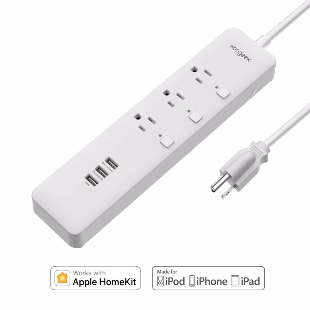 Смарт-розетка Koogeek с защитой от перенапряжения, сетевой фильтр с USB-портами, поддерживает Wifi, Apple Homekit Siri MFI O1US