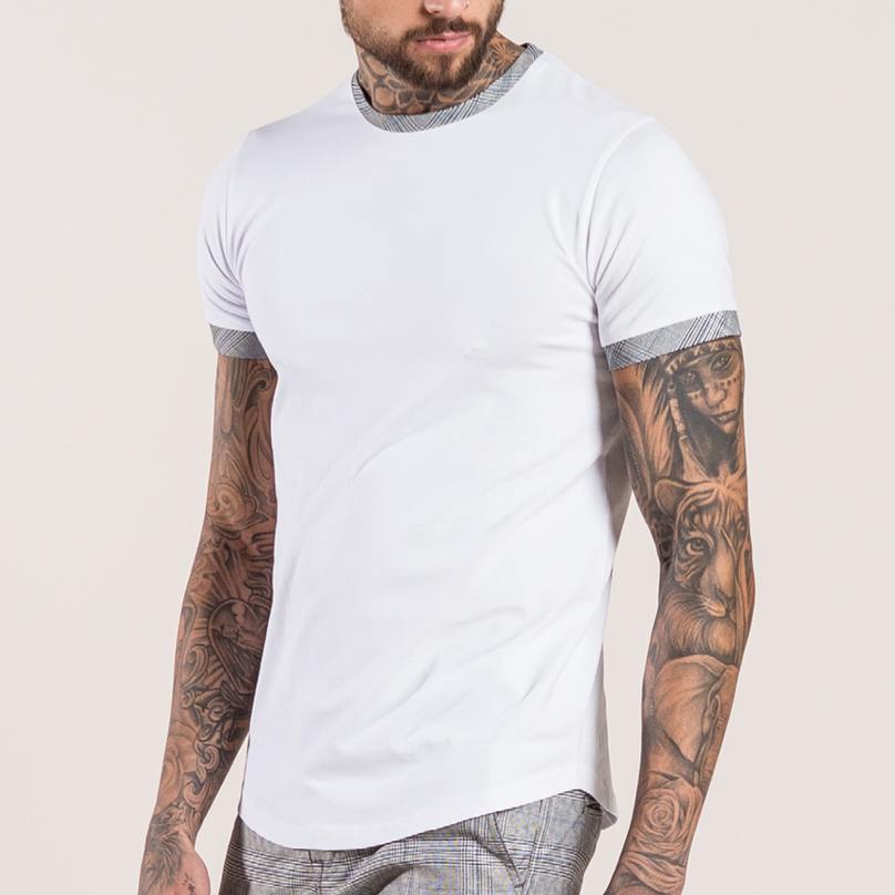 2019 высокое качество Подгонянная черная длинная линия slim fit Мужская футболка с принтом