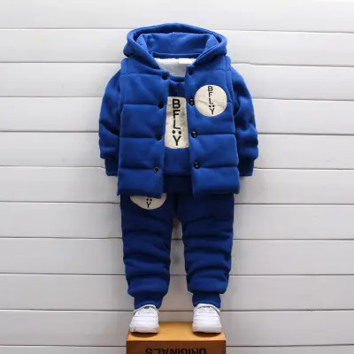 wholesale children's boy padded clothing winter l 3 pcs sets boy coat suit